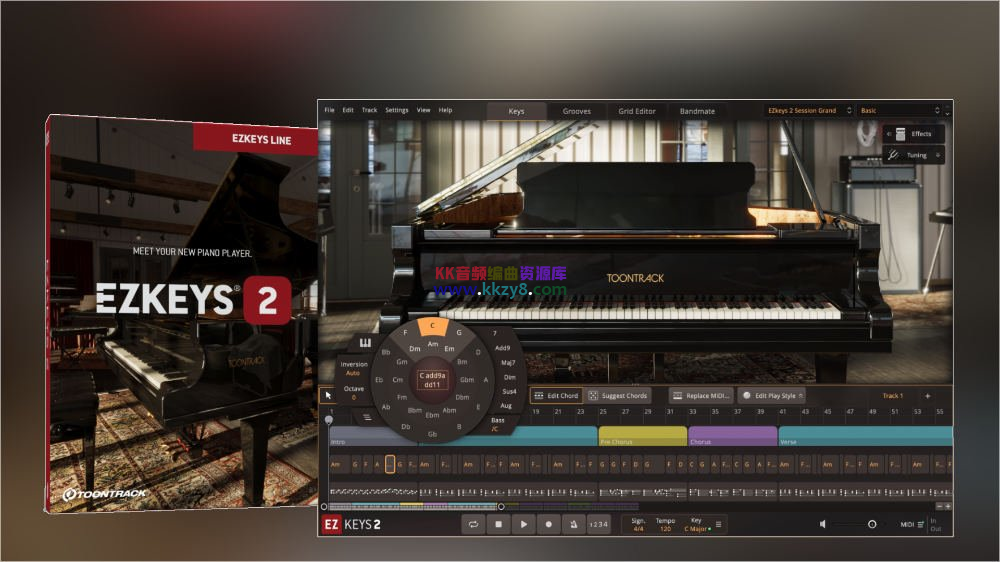 自动钢琴2代升级！Toontrack EZkeys v2.0.5 WIN&MAC U2B(主程序升级，附带扩展Session Organ EKX)-KK音频资源网